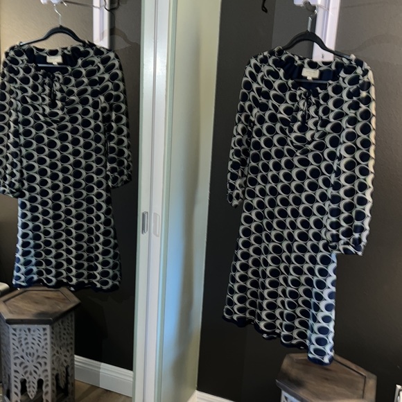 moulinette soeurs, Anthropologie, navy dress with tan ovals “Elipses” dress - Picture 2 of 11